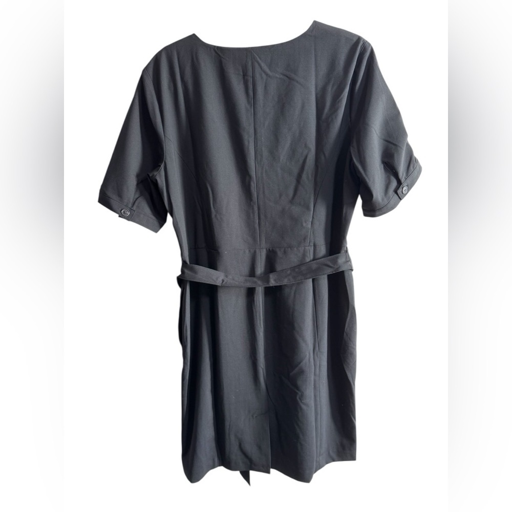 Lands’ End Black Short Sleeve Belted Dress Size 14 Work Office Career - Picture 2 of 8